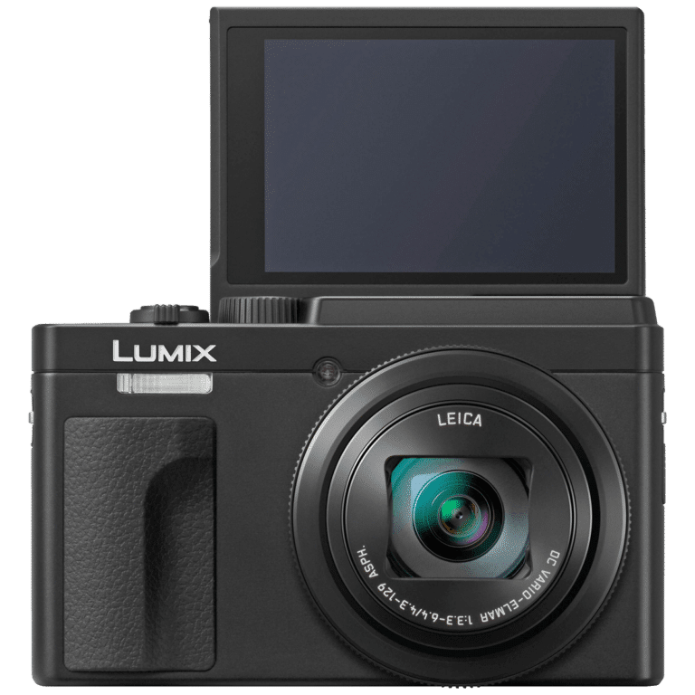 Фотоаппарат Lumix ZS80/TZ95 вид спереди с поднятым экраном