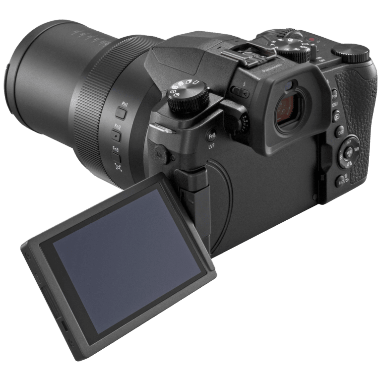 Фотоаппарат Panasonic Lumix FZ1000 II вид сзади с открытым экраном