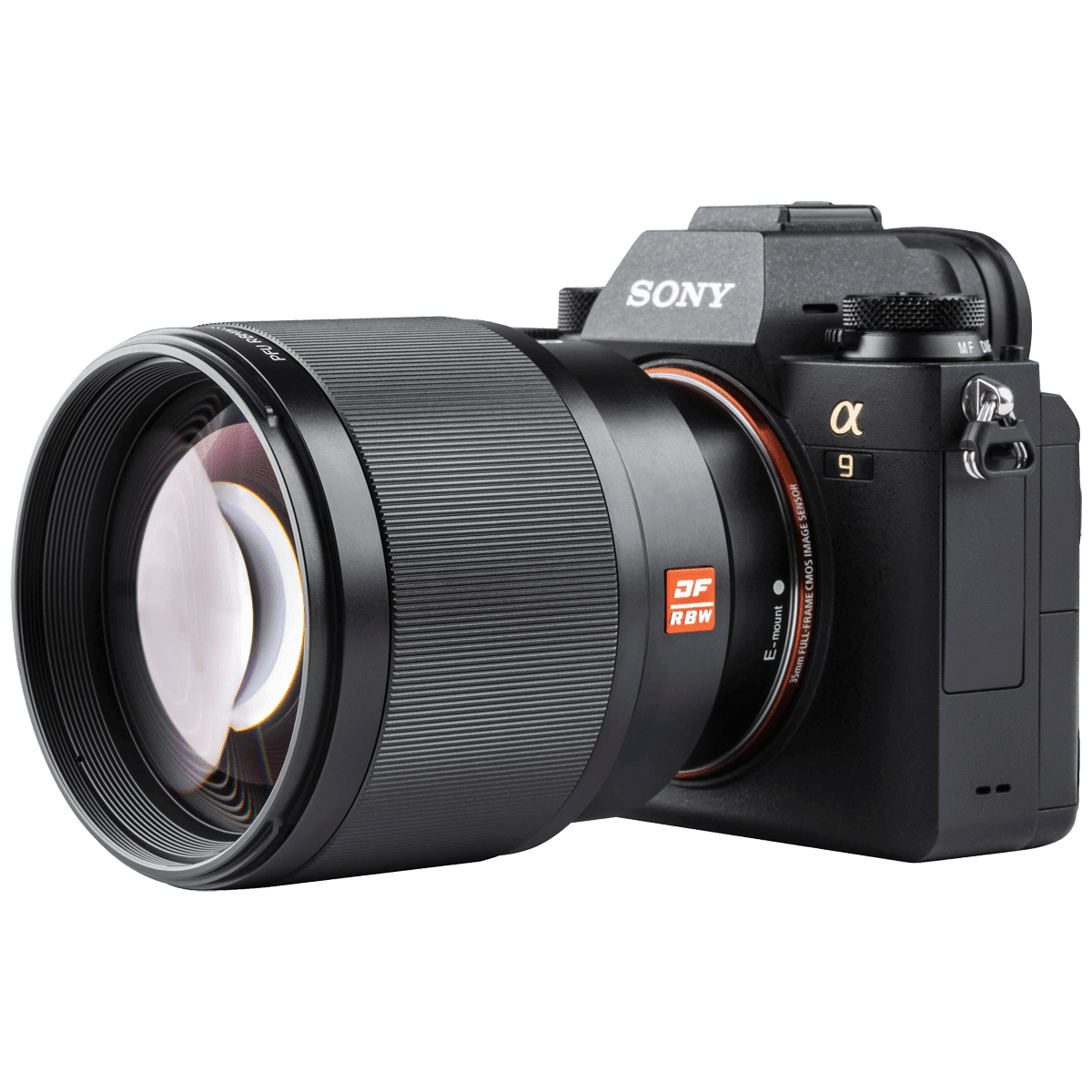 Портретный объектив Viltrox PFU RBMH 85mm f/1.8 STM на камере FE Sony A9 - вид сбоку png