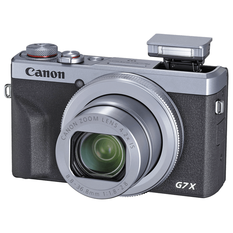Фотоаппарат Canon PowerShot G7 X Mark III - вид спереди с поднятой вспышкой png