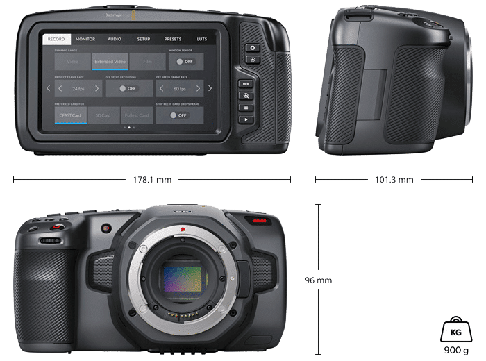 Видеокамера Blackmagic Pocket Cinema Camera 6K - вес и размер