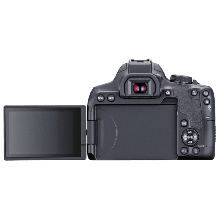 Фотоаппарат Canon EOS 850D (Rebel T8i) - вид сзади с открытым экраном