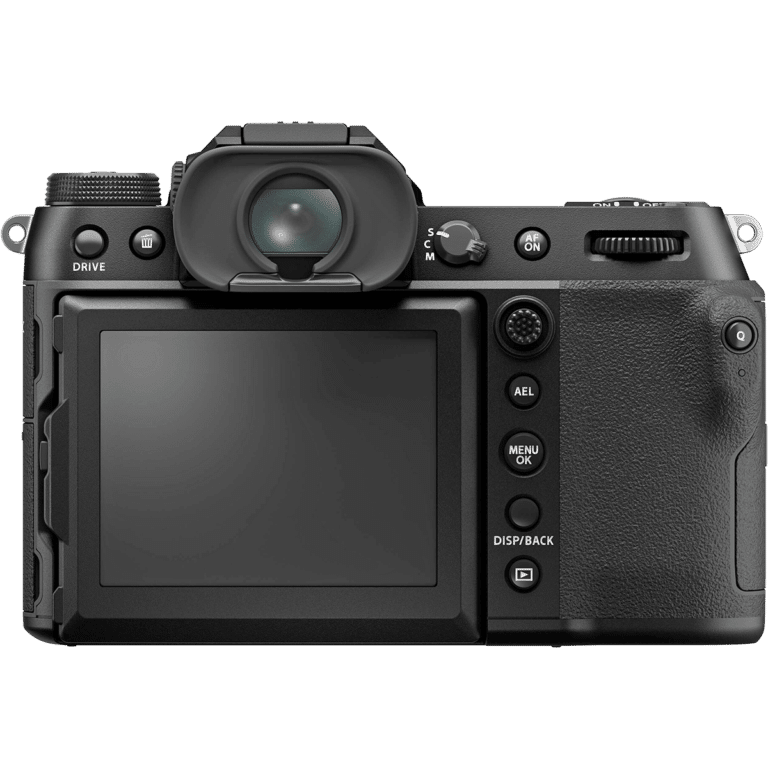 Среднеформатная беззеркальная камера Fujifilm GFX 100S - вид сзади PNG