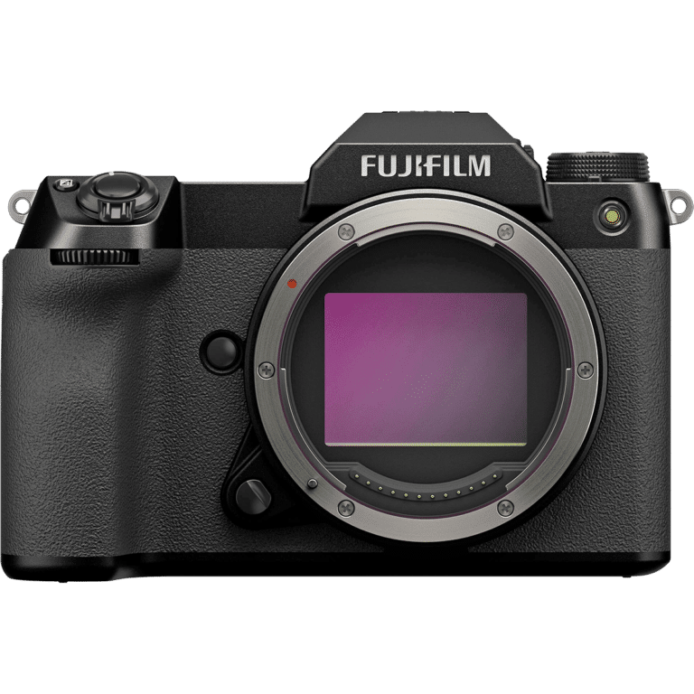 Среднеформатная беззеркальная камера Fujifilm GFX 100S - вид спереди PNG
