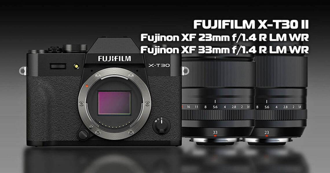 Фотоаппарат Fujifilm X-T30 II и объективы Fujinon XF 23mm f/1.4 R LM WR и XF 33mm f/1.4 R LM WR - обложка новостной статьи