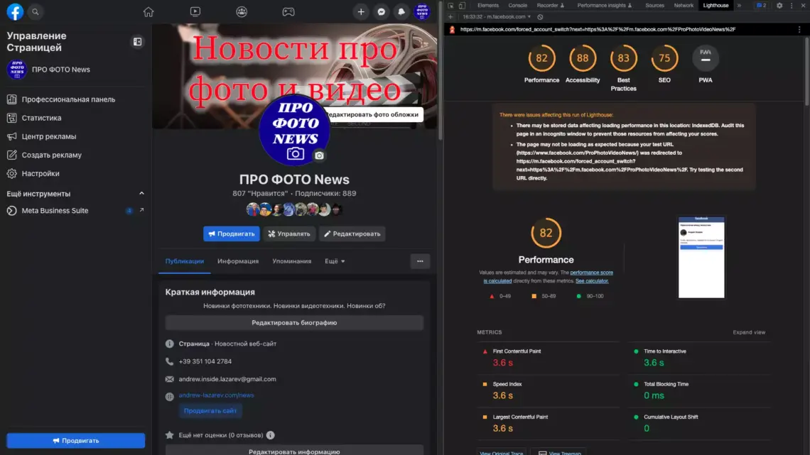 Скорость загрузки страницы сайта Facebook