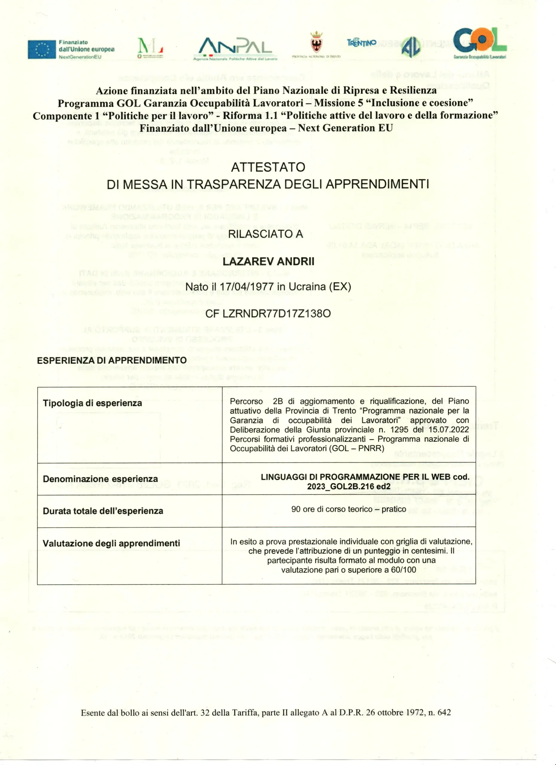 Certificato di sviluppatore web 2024 – 02