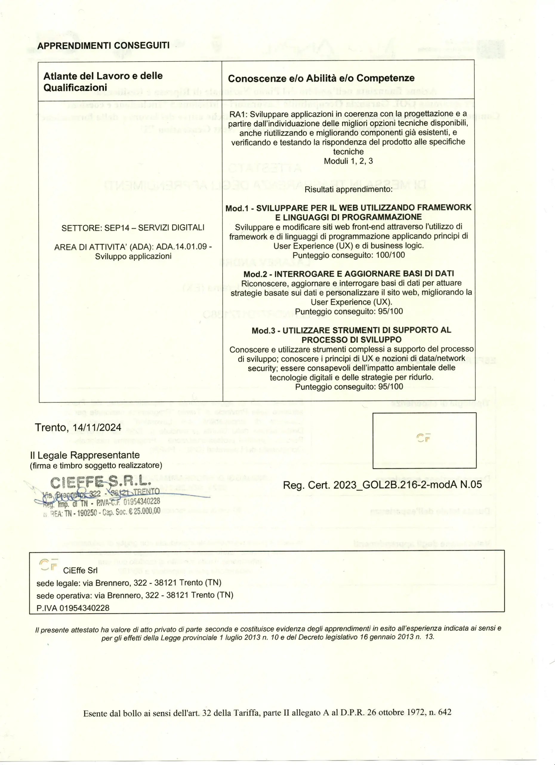 Certificato di sviluppatore web 2024 – 03