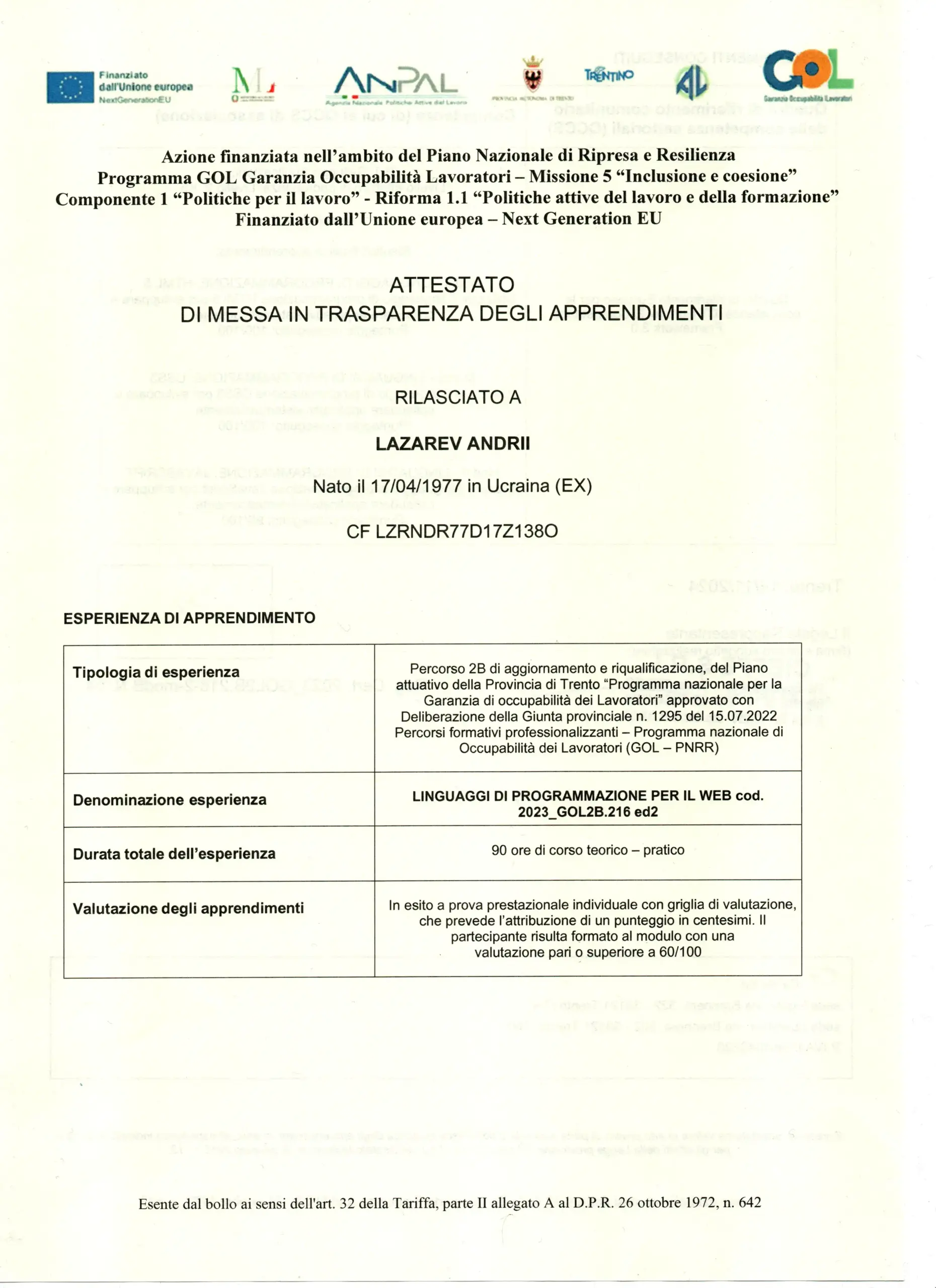 Certificato di sviluppatore web 2024 – 04