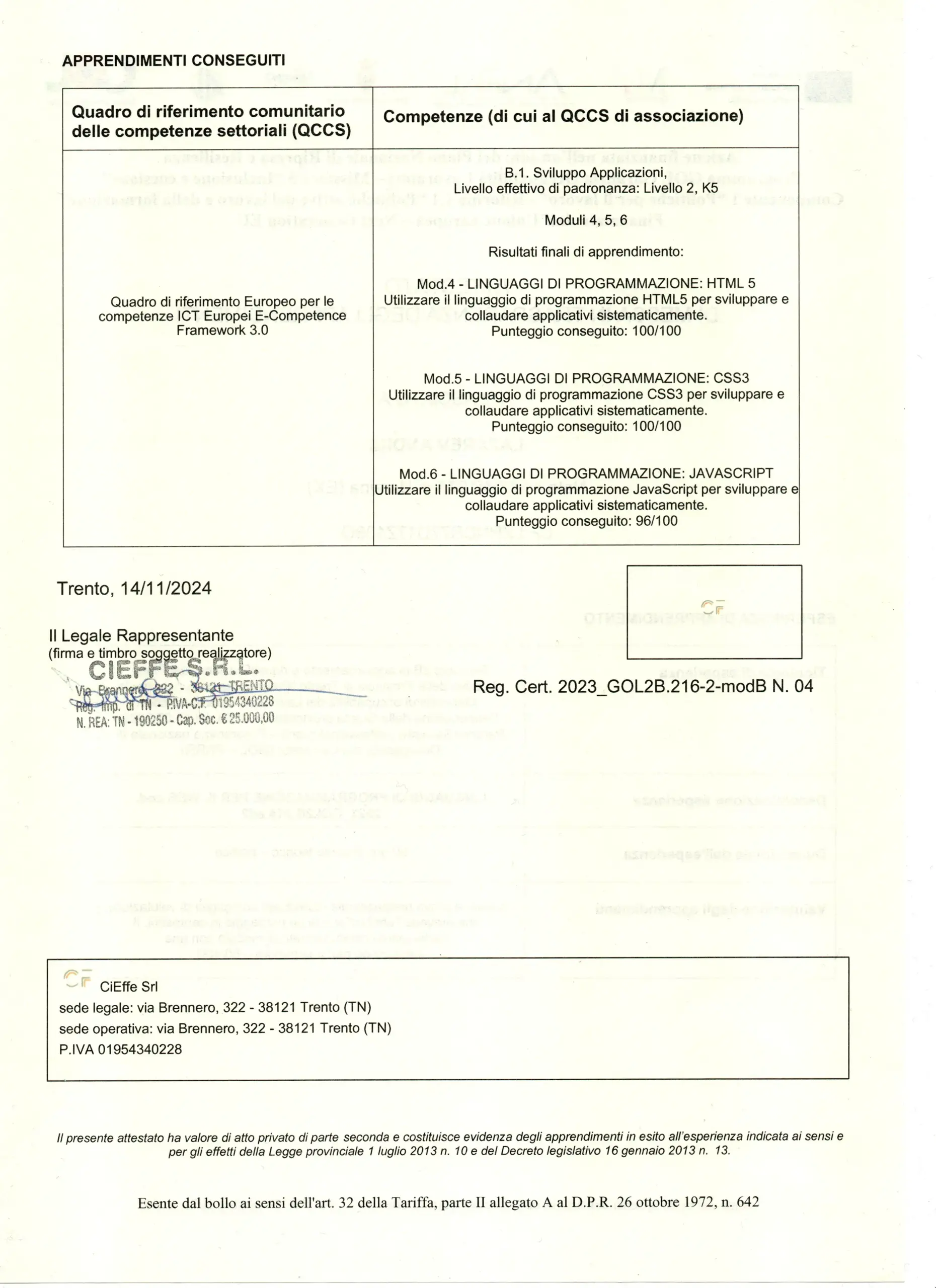Certificato di sviluppatore web 2024 – 05